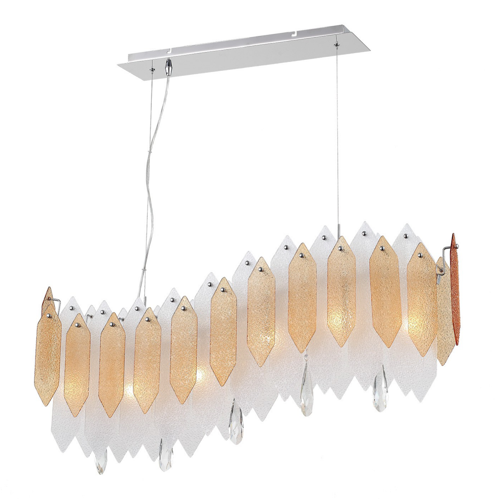 Stratus 40" 6-Light, Linear Amber Glass Chandelier in Chrome