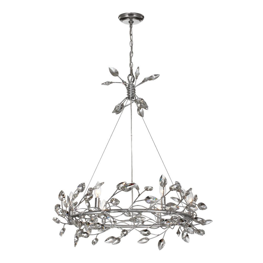 Misthaven 31" 6-Light, Organic Clear Crystal Chandelier in Silver