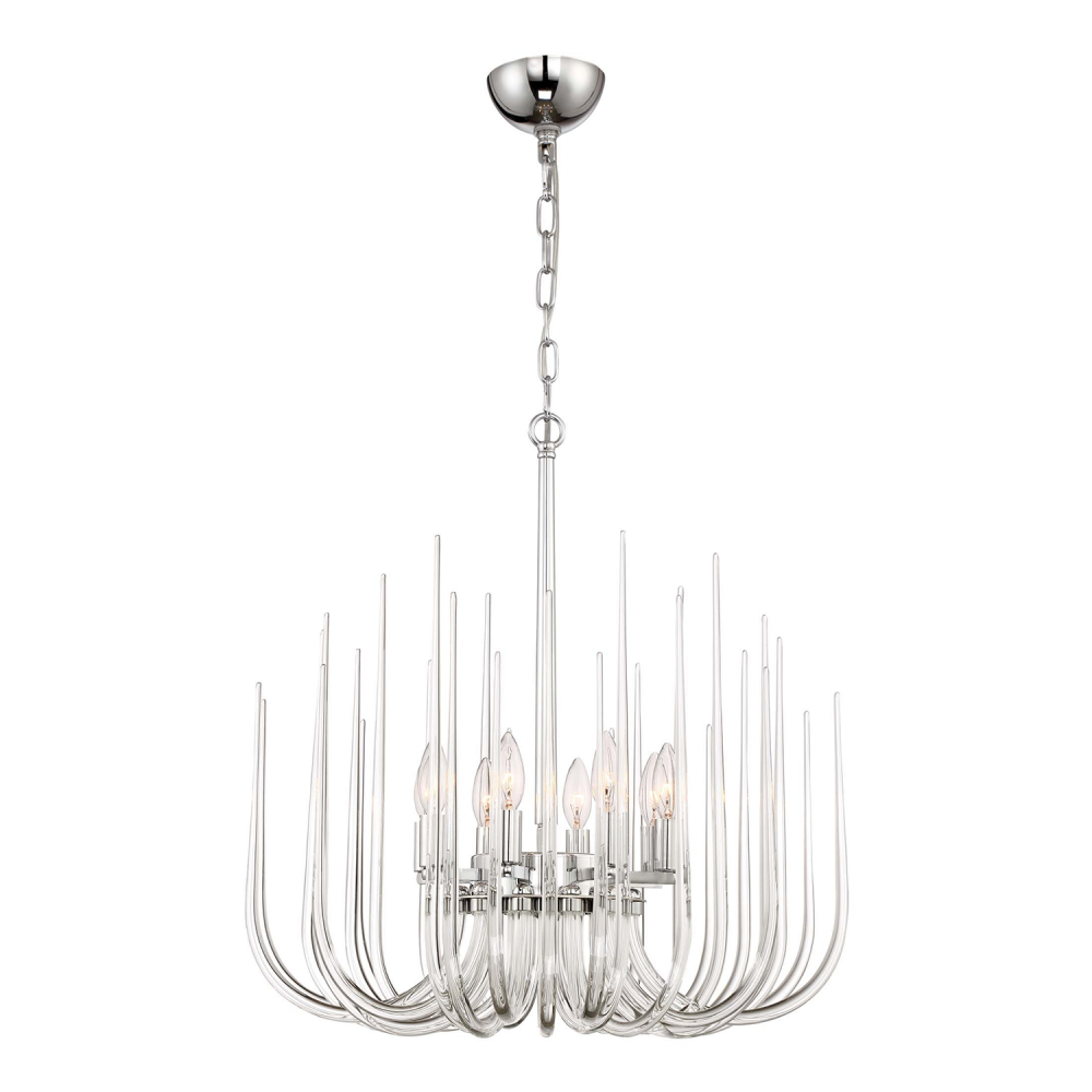 Astoria 24" 8-Light, Curved Glass Chandelier in Polished Chrome