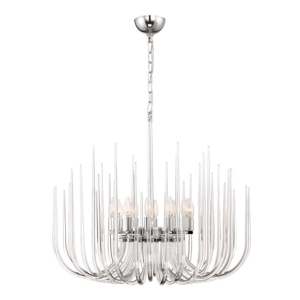 Astoria 30" 12-Light, Curved Glass Chandelier in Polished Chrome