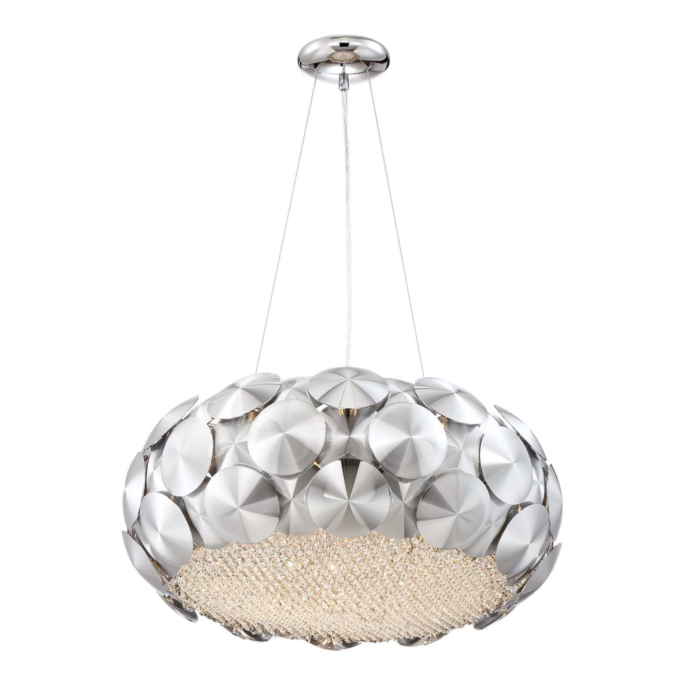 Crown 20" 6-Light, Designer Dome Pendant in Chrome with Crushed Crystal