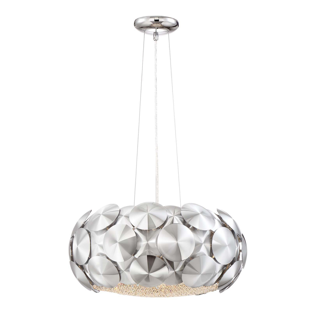 Crown 24" 7-Light, Designer Dome Pendant in Chrome with Crushed Crystal