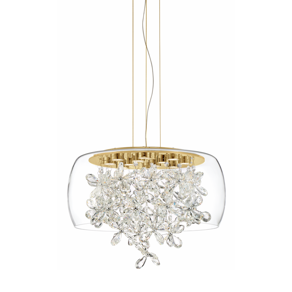 Destiny 20" LED Crystal Chandelier with Glass Shade & Aged Brass