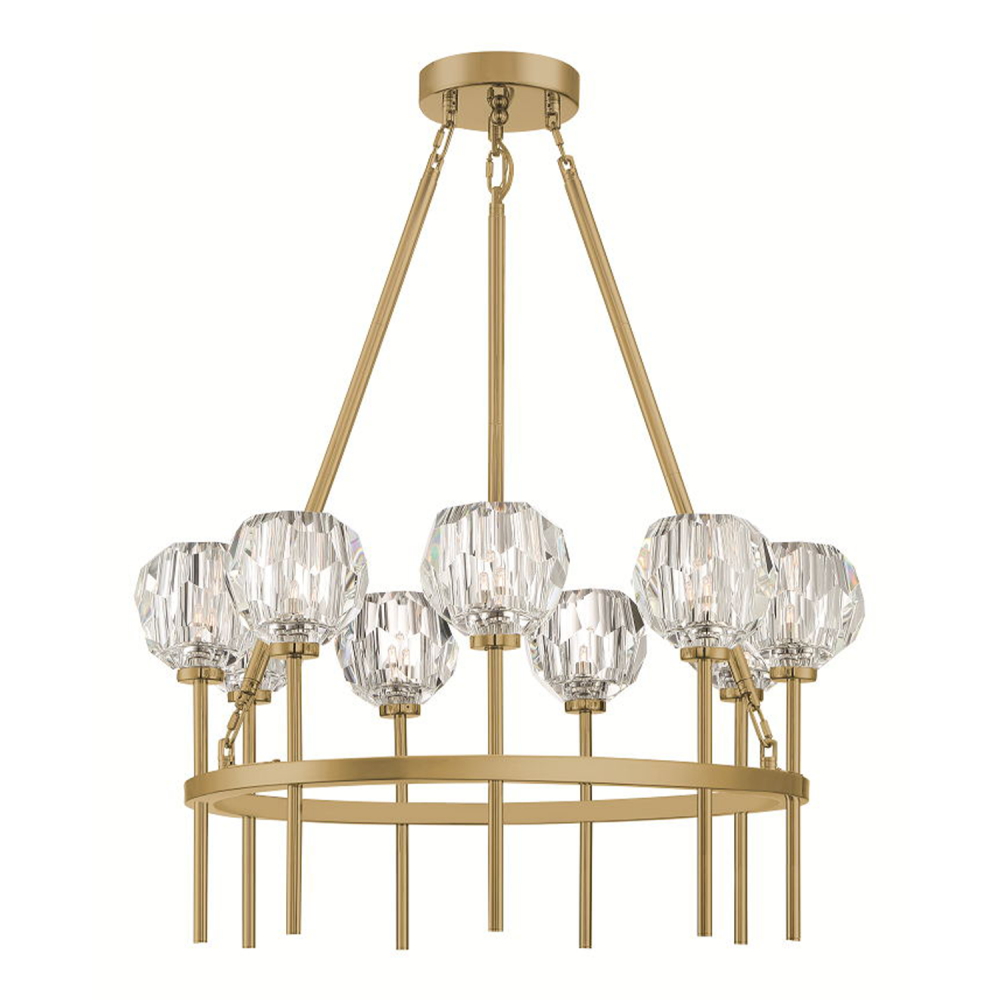 Parisian 26" 9-Light, Crystal Chandelier in Aged Brass