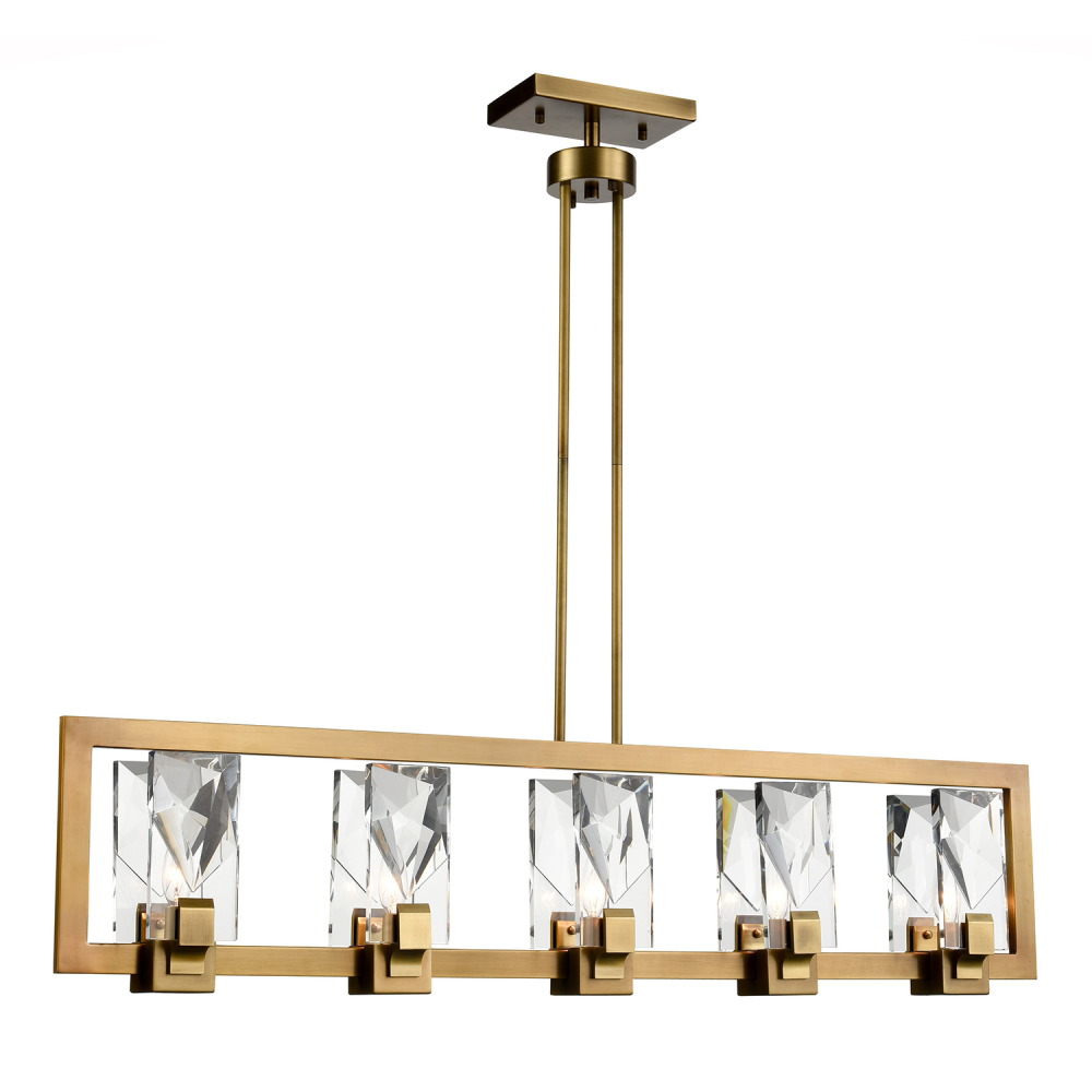 Horizon 46" 5-Light, Crystal Linear Pendant in Aged Brass