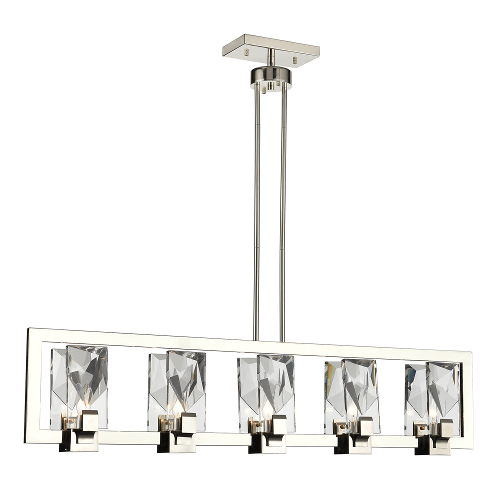 Horizon 46" 5-Light, Crystal Linear Pendant in Polished Nickel
