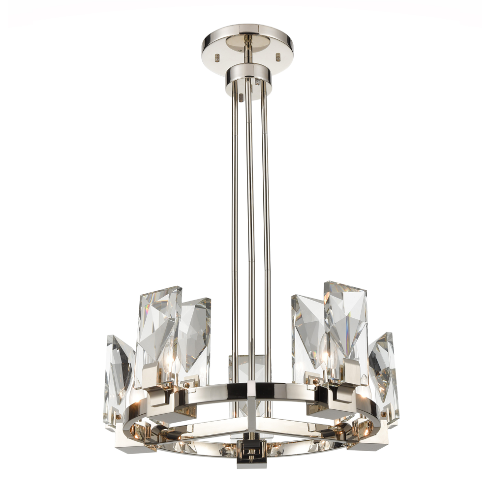 Horizon 24" 6-Light, Round Crystal Pendant in Polished Nickel