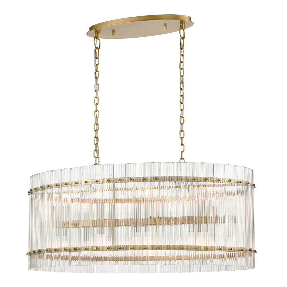 Allure 40" 16-Light, Oval Fluted Glass Chandelier in Aged Brass