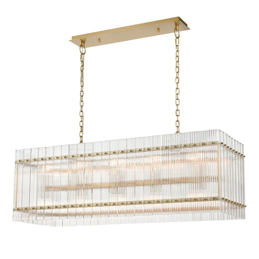 Allure 48" 20-Light, Rectangular Fluted Glass Chandelier in Aged Brass