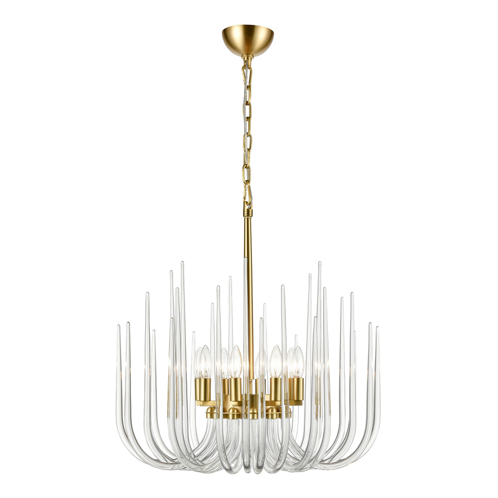 Astoria 24" 8-Light, Curved Glass Chandelier in Polished Brass