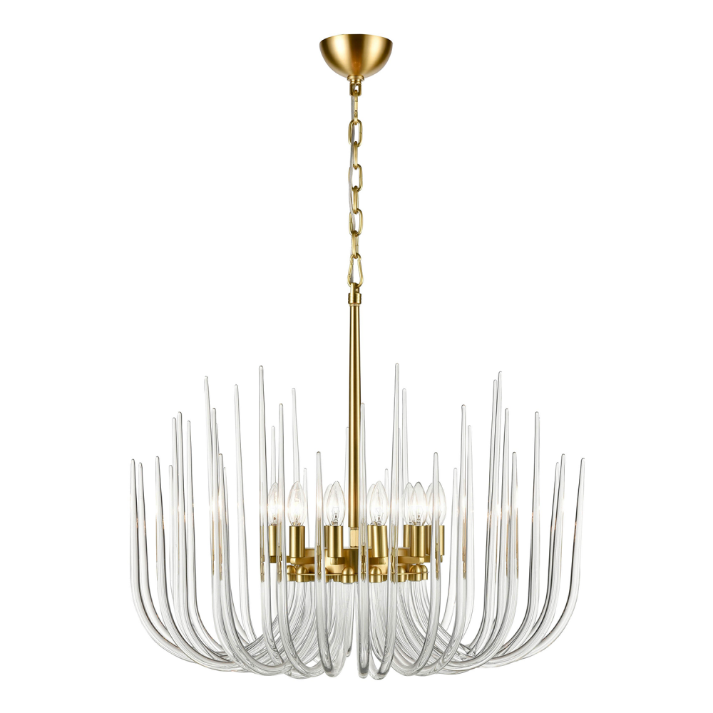 Astoria 30" 12-Light, Curved Glass Chandelier in Polished Brass