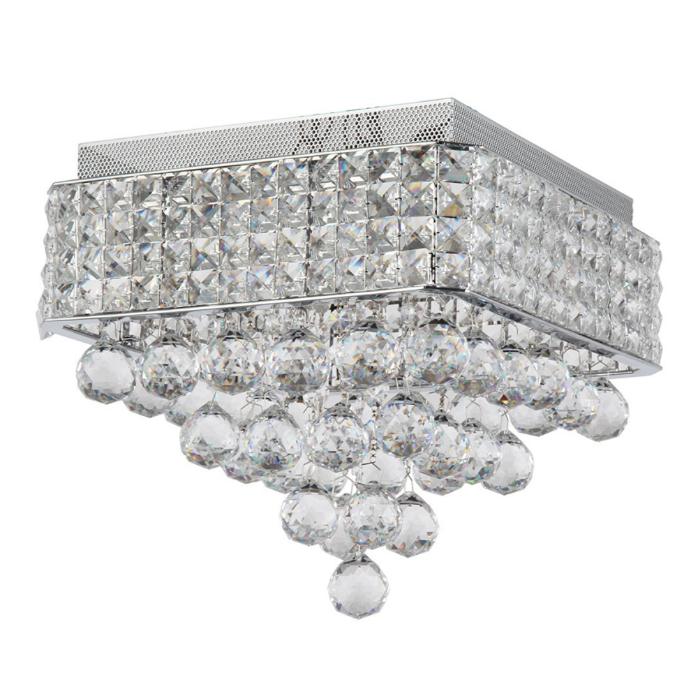 Palatail 12" Square, 4-Light Crystal Flush Mount in Chrome