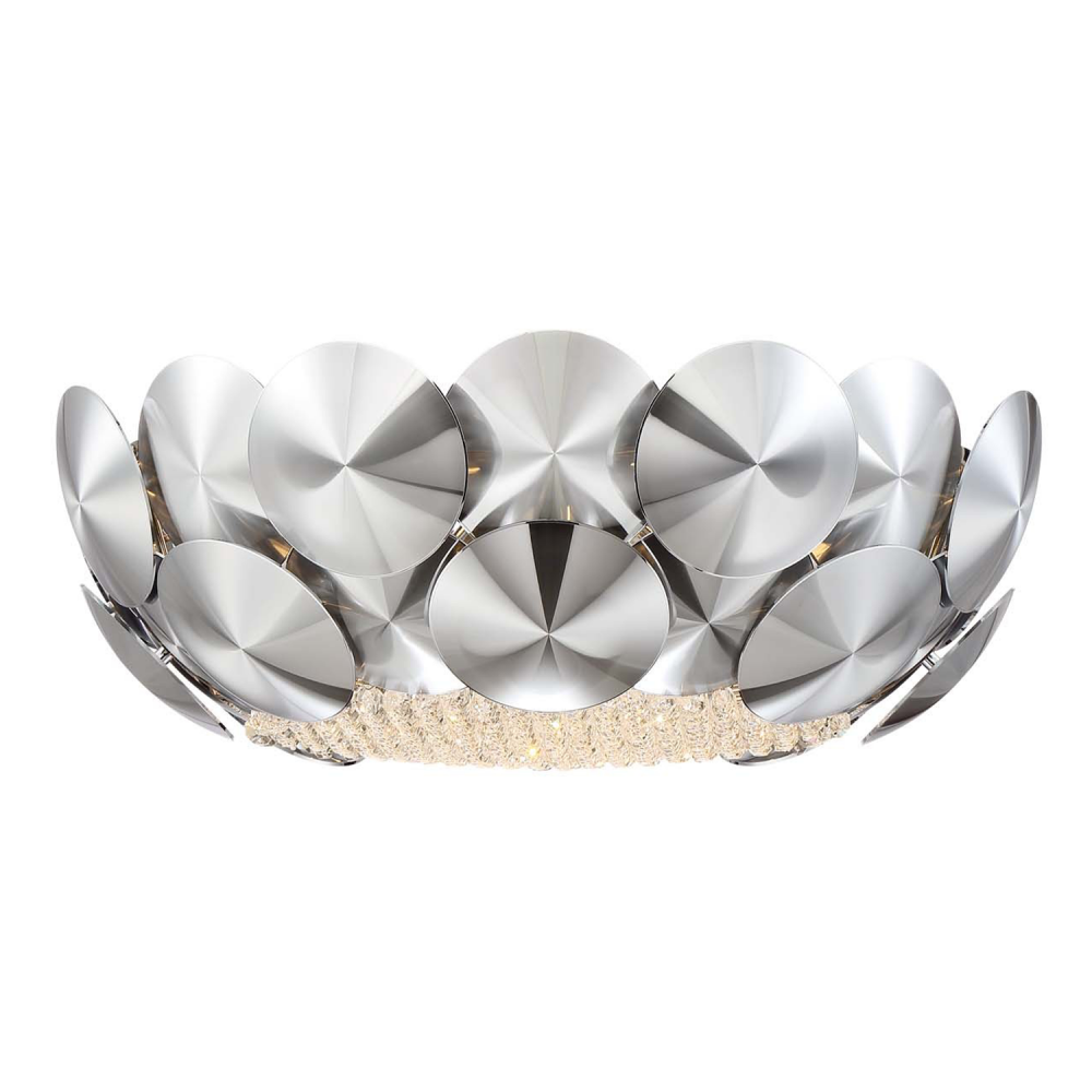 Crown 18" 5-Light, Designer Dome Flush Mount in Chrome with Crushed Crystal