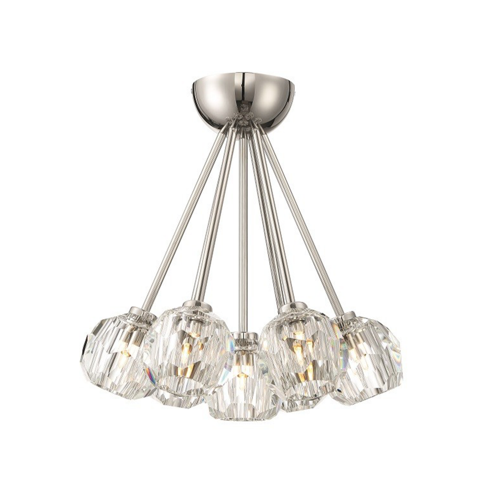 Parisian 15" 7-Light, Crystal Cluster Semi-Flush in Polished Nickel