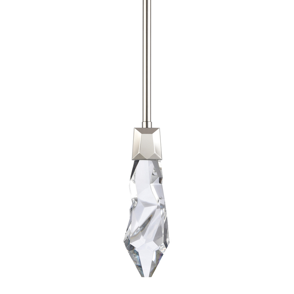 Angelus LED 1-Light, Crystal Mini-Pendant in Polished Nickel