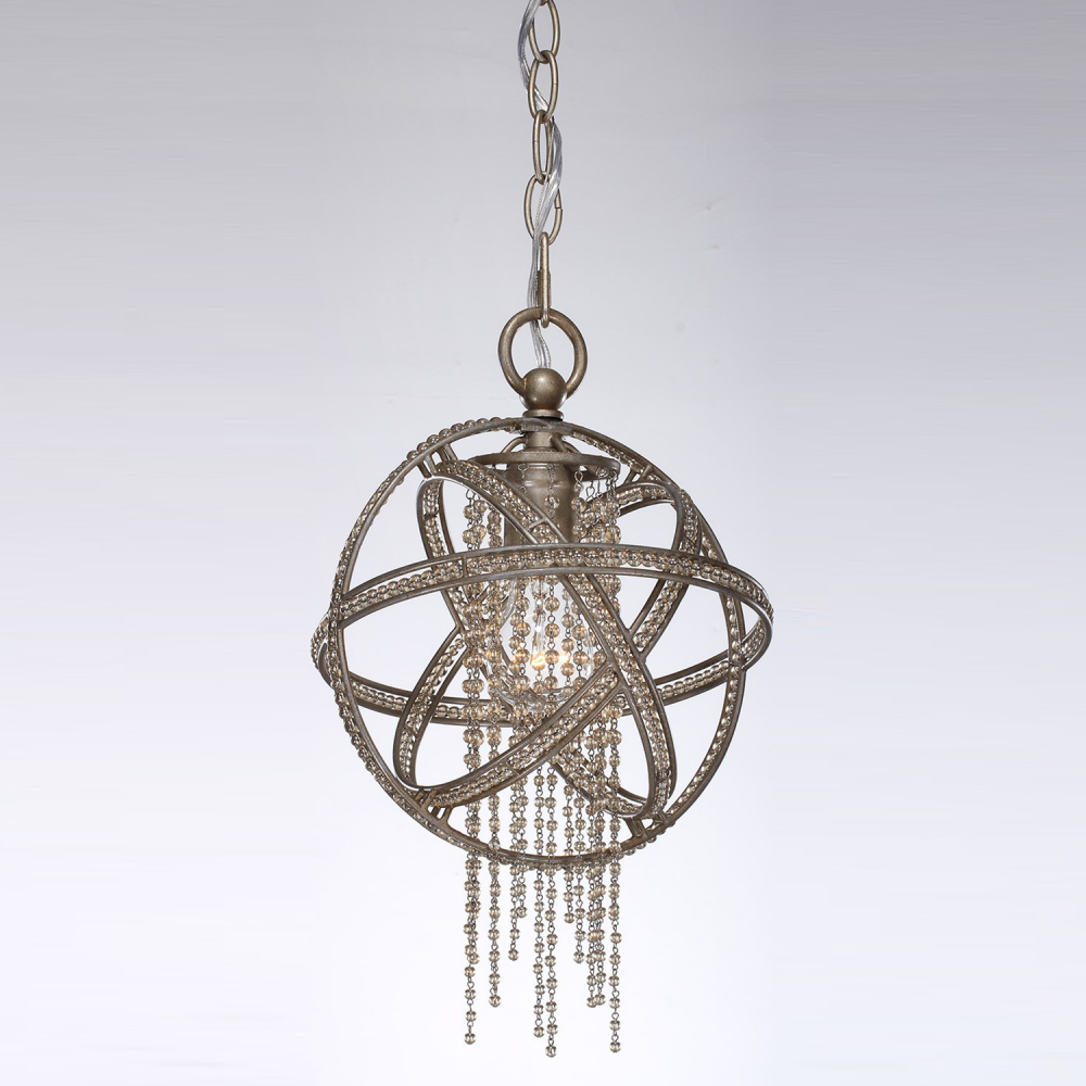 Cascade 11" 1-Light, Orbital Crystal Mini-Pendant in Burnished Silver