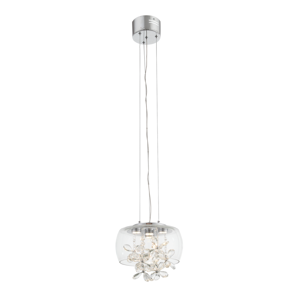 Destiny 11" LED Crystal Mini-Pendant with Glass Shade & Aged Brass