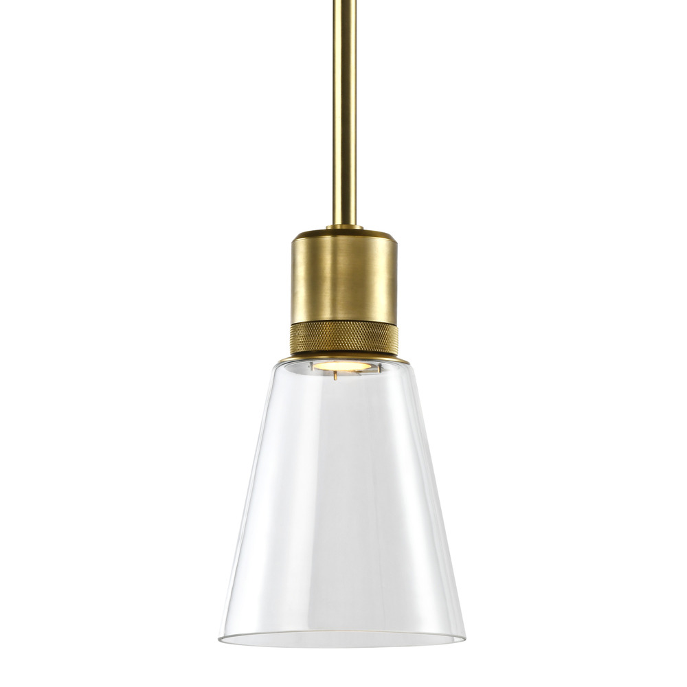 Zigrina Glass Bell LED Pendant with Knurl Ring Aged Brass