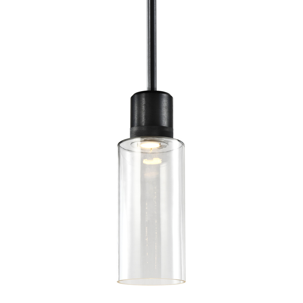 Zigrina 12" Glass Drum LED Pendant with Knurl Ring Black