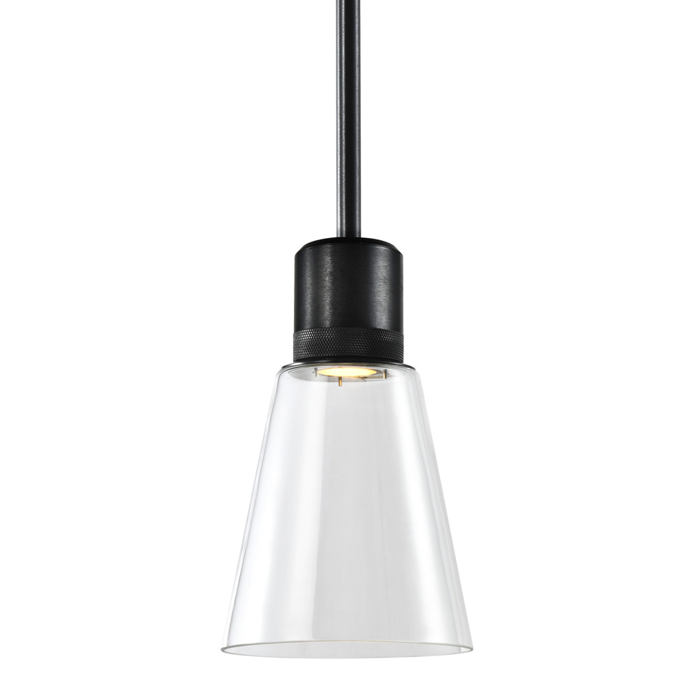 Zigrina Glass Bell LED Pendant with Knurl Ring Black