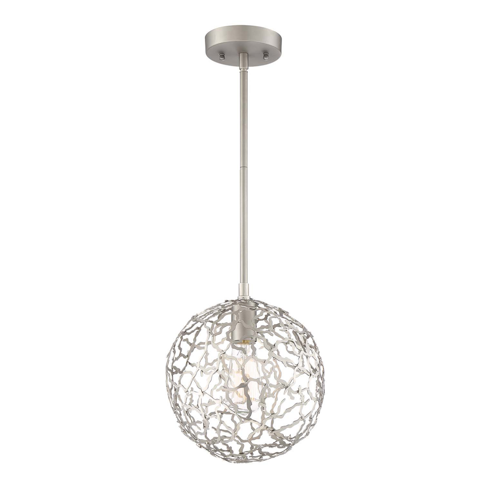 Helios 10" 1-Light, Organic Globe Pendant in Satin Nickel