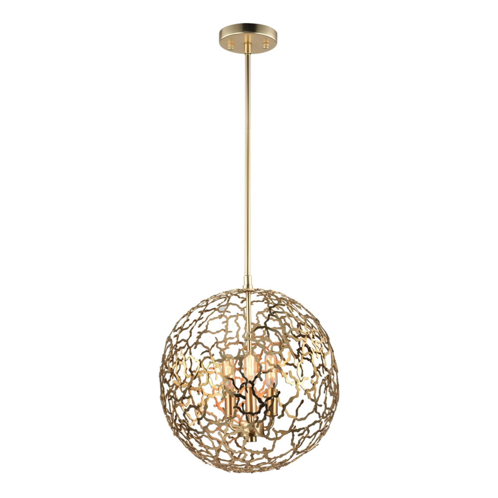 Helios 14" 3-Light, Organic Globe Pendant in Satin Gold