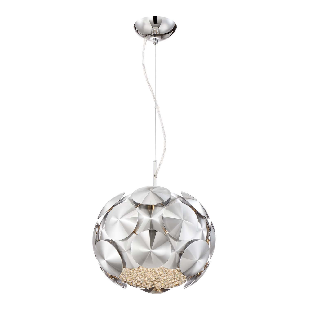 Crown 12" 3-Light, Designer Globe Pendant in Chrome with Crushed Crystal