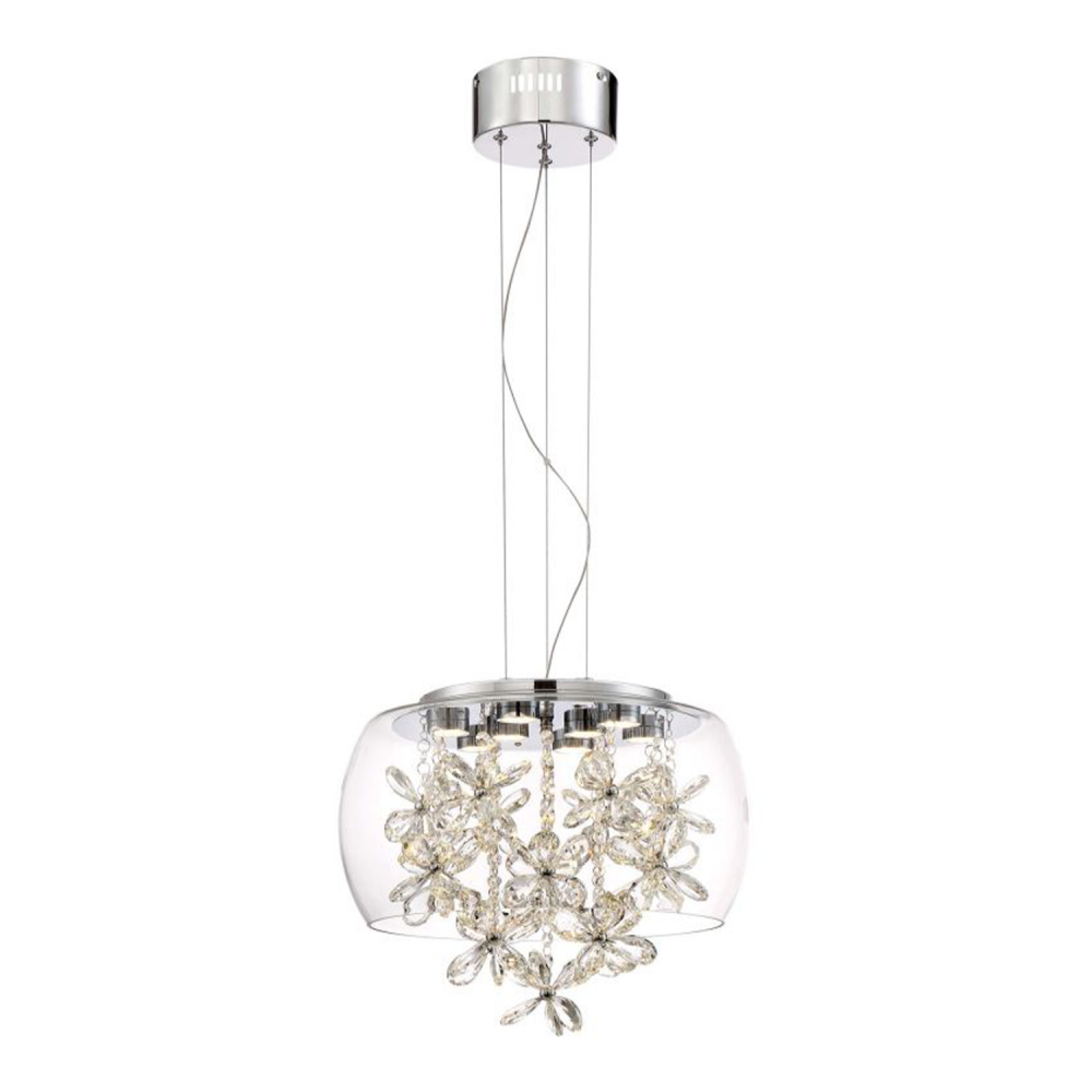 Destiny 16" LED Crystal Pendant with Glass Shade & Aged Brass