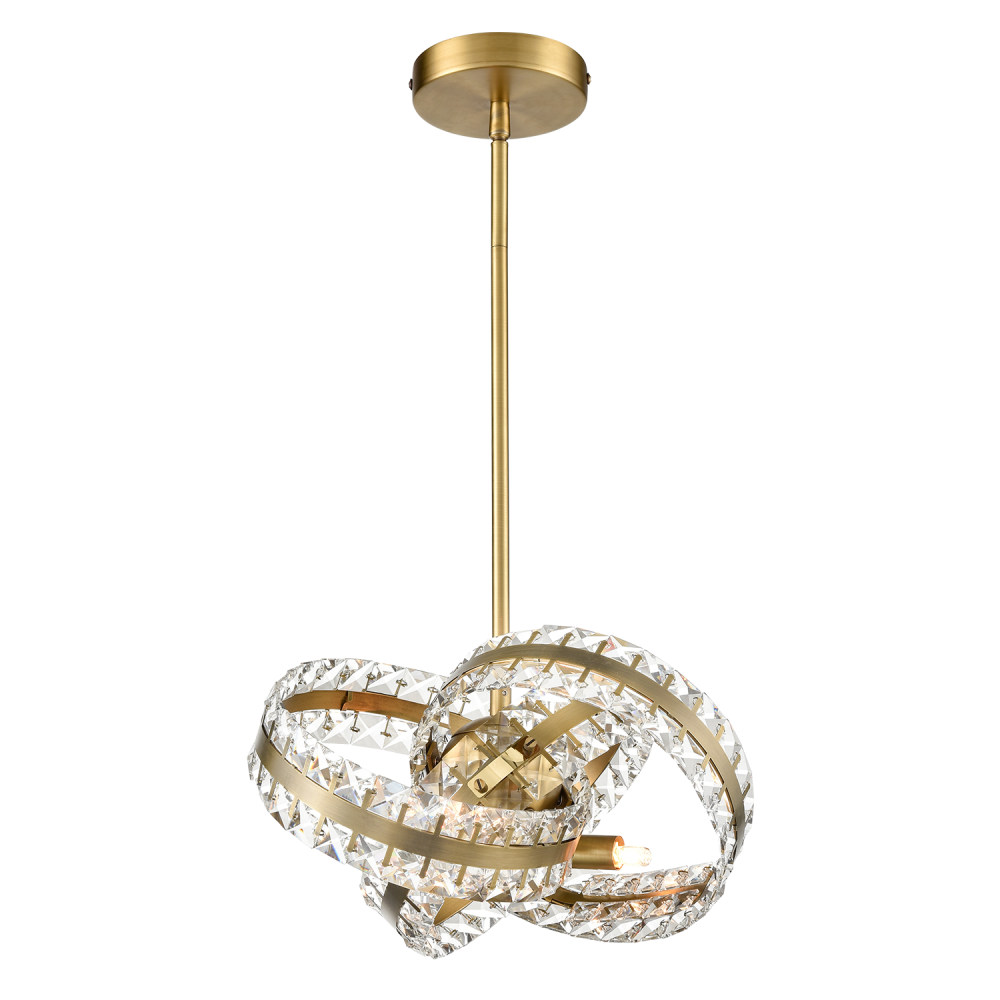 Knot 14" 3-Light, Orbital Crystal Pendant in Aged Brass