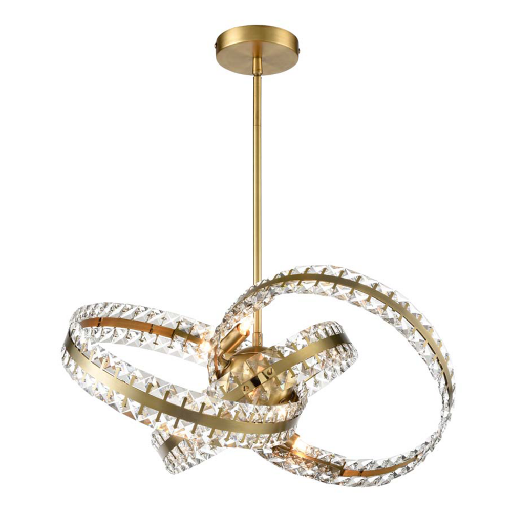 Knot 19" 6-Light, Orbital Crystal Pendant in Aged Brass