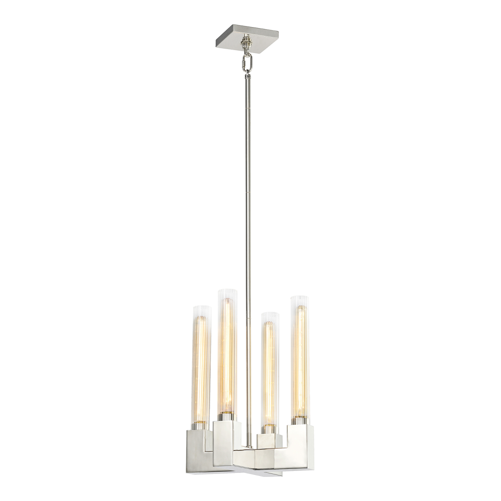 Placid 12" 4-Light, Fluted Glass Square Pendant in Polished Nickel