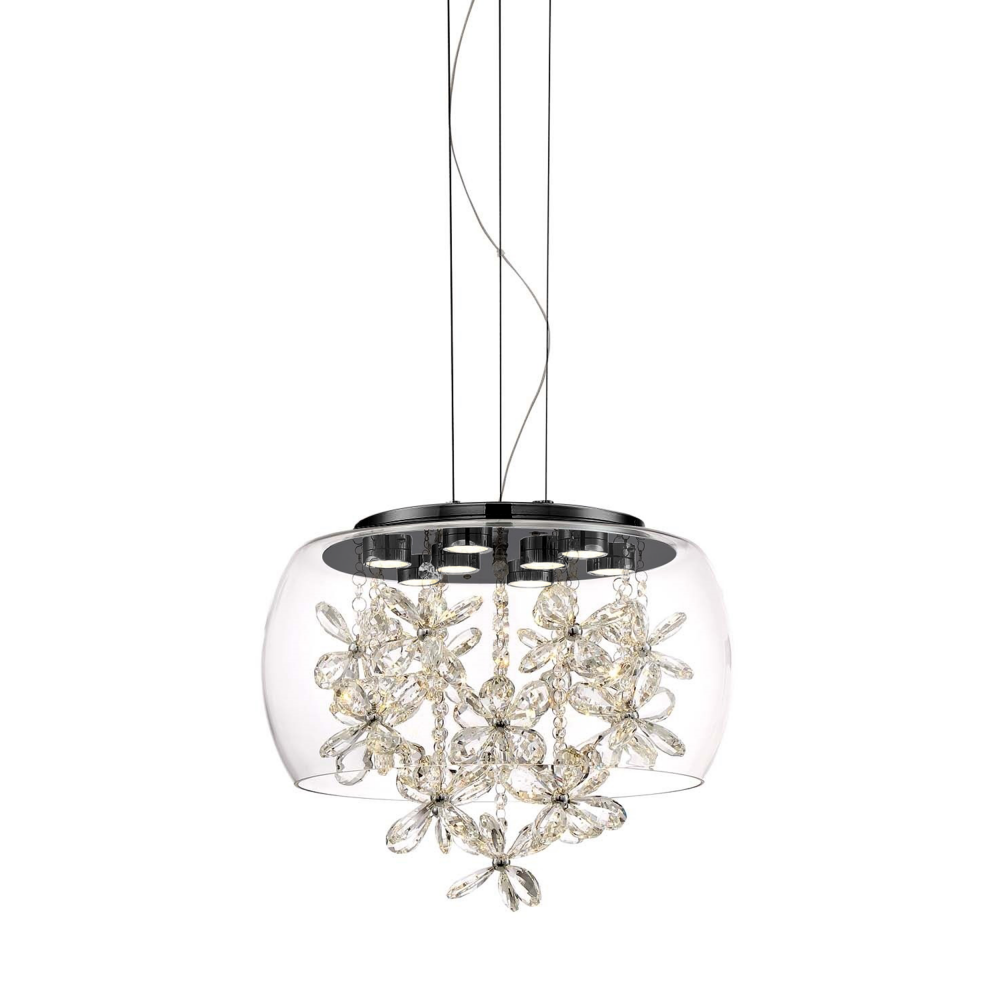 Destiny 16" LED Crystal Pendant with Glass Shade & Matte Black