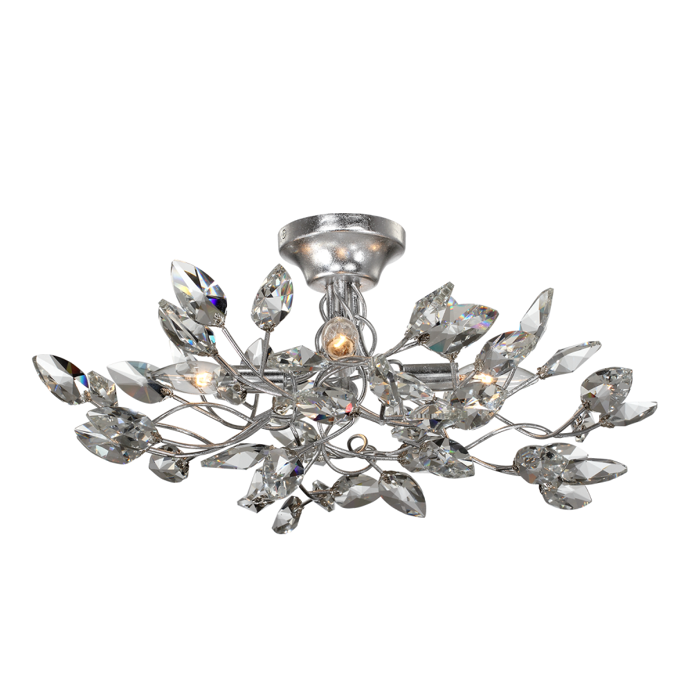 Misthaven 22" 4-Light, Organic Clear Crystal Semi-Flush in Silver