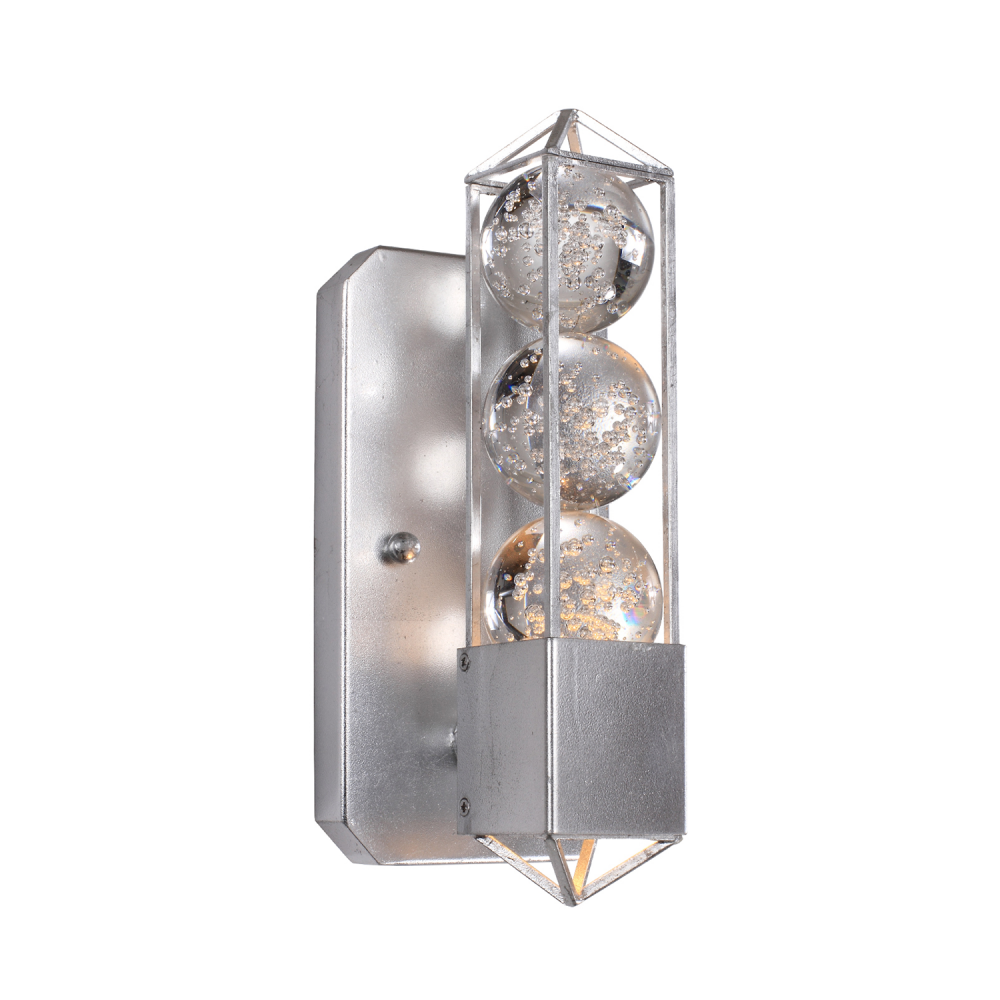 Imbrium 10" 1-Light, Bubble Crystal Wall Sconce in Silver Leaf