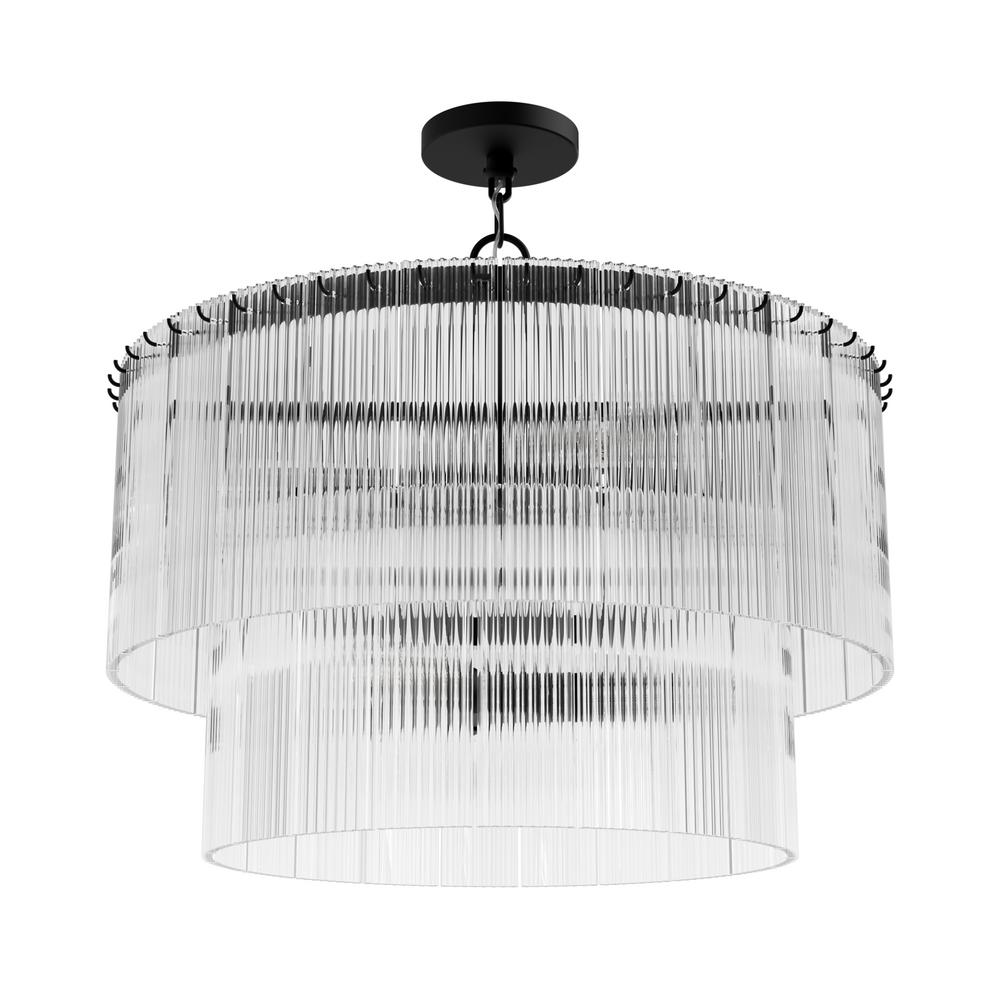 Hunter Ontario Matte Black with Clear Glass 6 Light Chandelier Ceiling Light Fixture