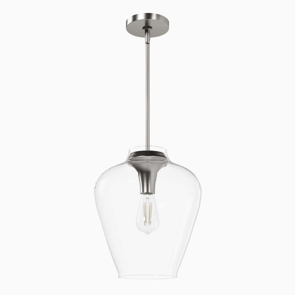 Hunter Vidria Brushed Nickel with Clear Glass 1 Light Pendant Ceiling Light Fixture