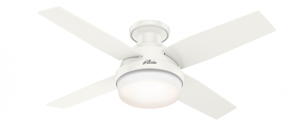 Hunter 44 inch Dempsey Fresh White Low Profile Damp Rated Ceiling Fan with LED Lt Kit