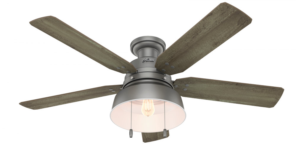 Hunter 52 inch Mill Valley Matte Silver Low Profile Damp Rated Ceiling Fan with LED Lt Kit