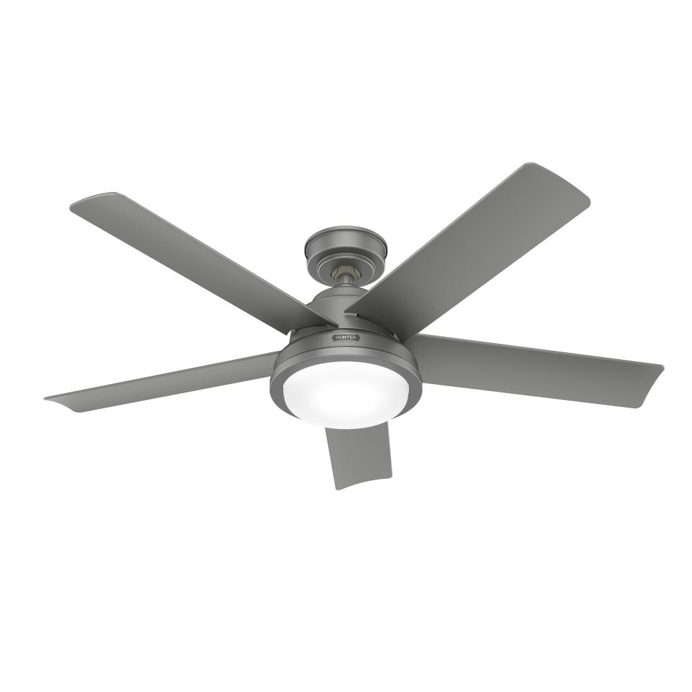 Hunter 52 in Seawall Matte Silver WeatherMax Indoor / Outdoor Ceiling Fan w/ LED Lt Kit