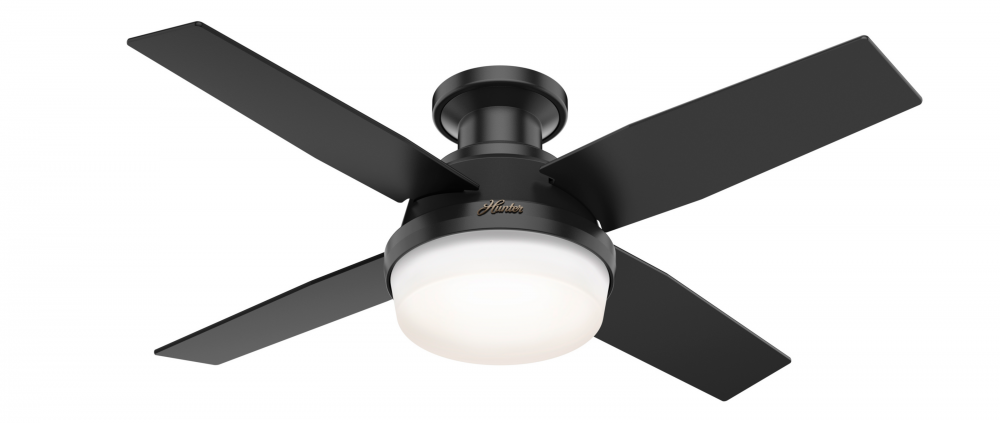 Hunter 44 inch Dempsey Matte Black Low Profile Damp Rated Ceiling Fan with LED Lt Kit