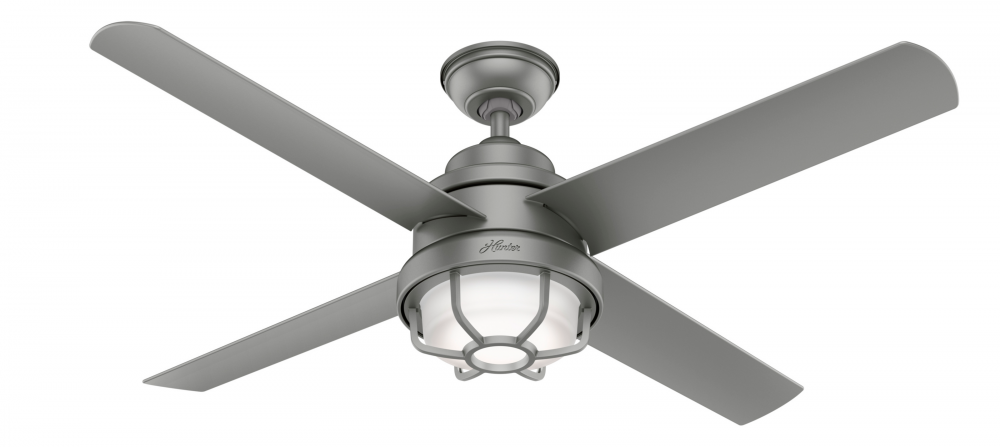 Hunter 54 in Searow Matte Silver WeatherMax Indoor / Outdoor Ceiling Fan w/ LED Lt Kit
