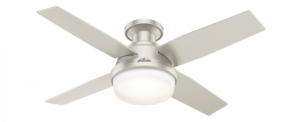 Hunter 44 in Dempsey Matte Nickel Low Profile Damp Rated Ceiling Fan with LED Lt Kit