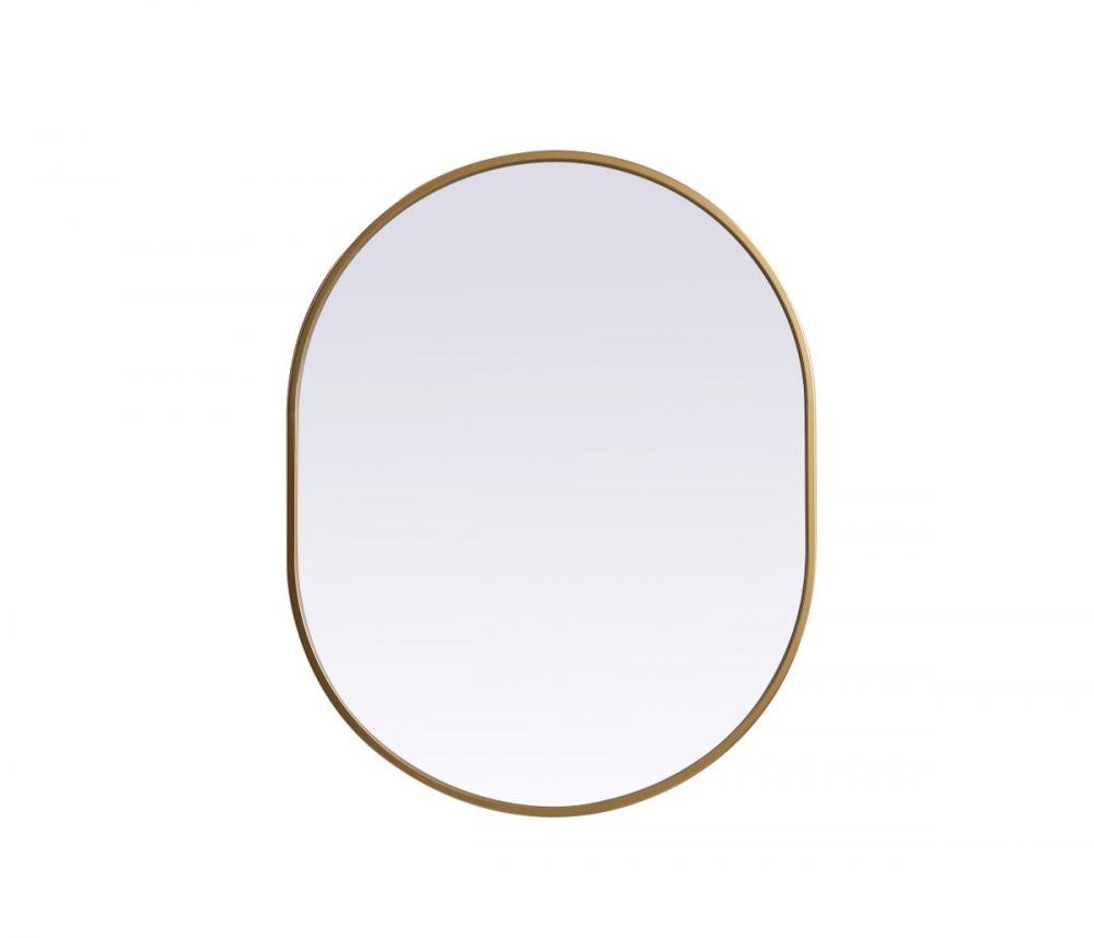 Metal Frame Oval Mirror 24x30 Inch in Brass