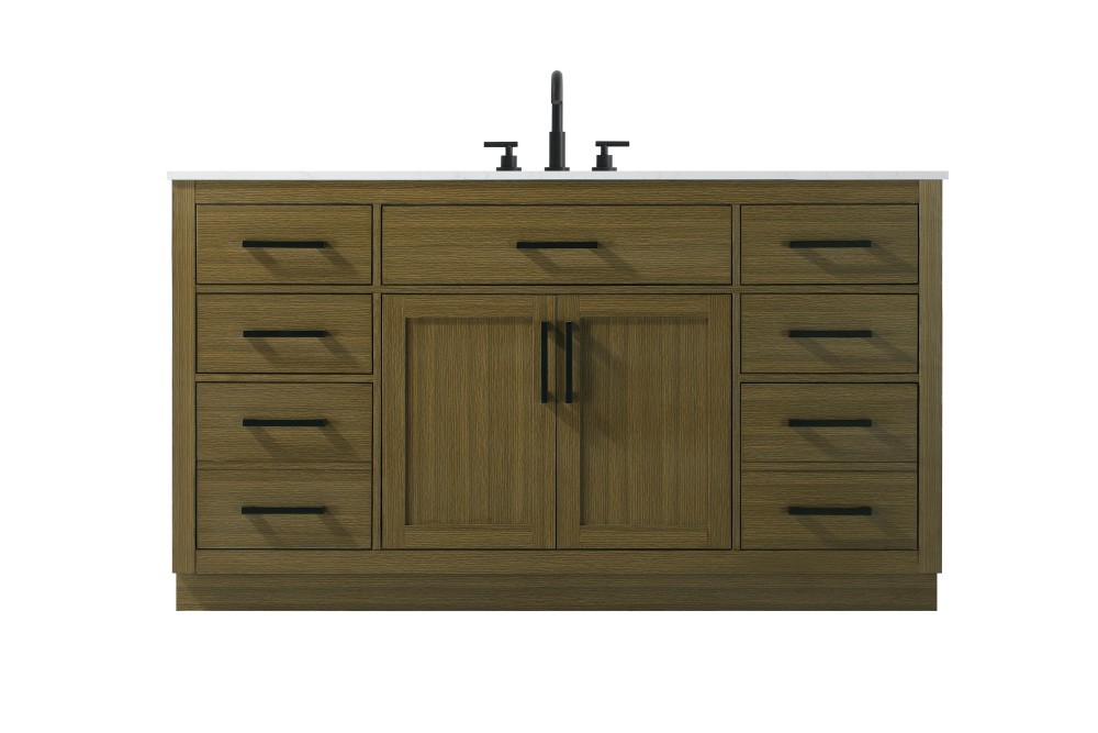 Vanity Cabinet 2Dr7Dw 60"W x 22"D x 35''H Chestnut Brown
