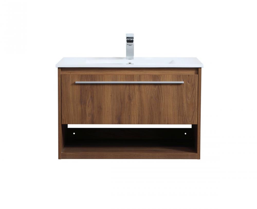 30 inch  Single Bathroom Floating Vanity in Walnut Brown