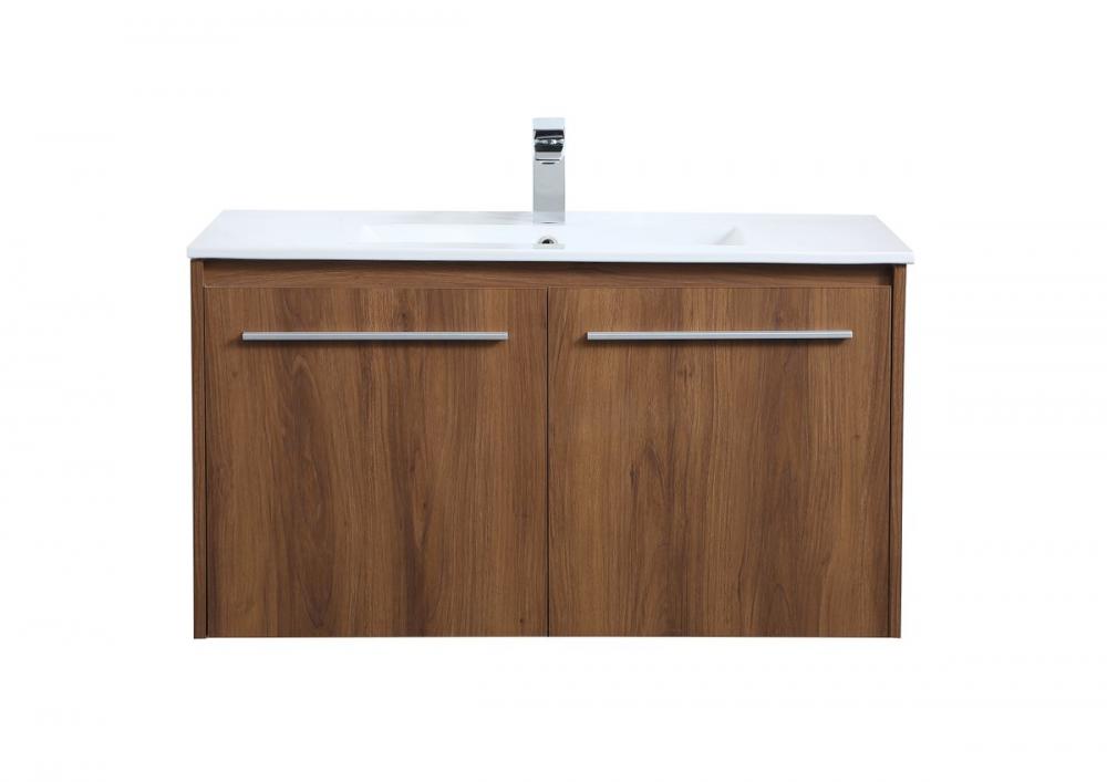 36 inch  Single Bathroom Floating Vanity in Walnut Brown