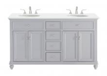Elegant VF12360DGR-VW - 60 inch Double Bathroom vanity in Light Grey with ivory white engineered marble