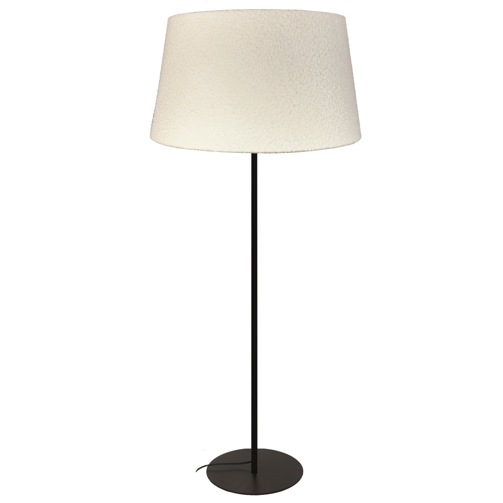 9 Light Incandescent Matte Black Floor Lamp with White Boucle Fabric Shade