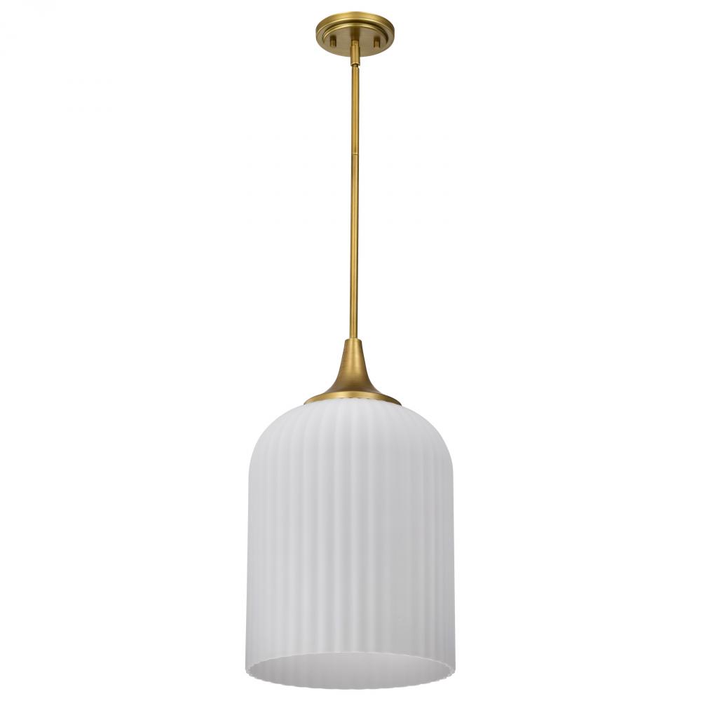 Solara; Pendant; Natural Brass Finish; Frosted Ribbed Glass