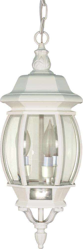 Central Park; 3 Light; 20 in.; Hanging Lantern with Clear Beveled Glass; White Finish